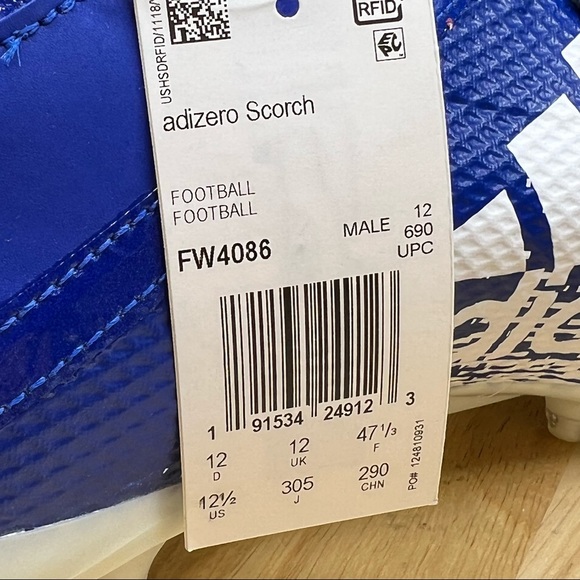 Adidas Adizero Scorch Football Cleats Navy Blue/White FW4086 Mens Sz 12.5 - Picture 10 of 10